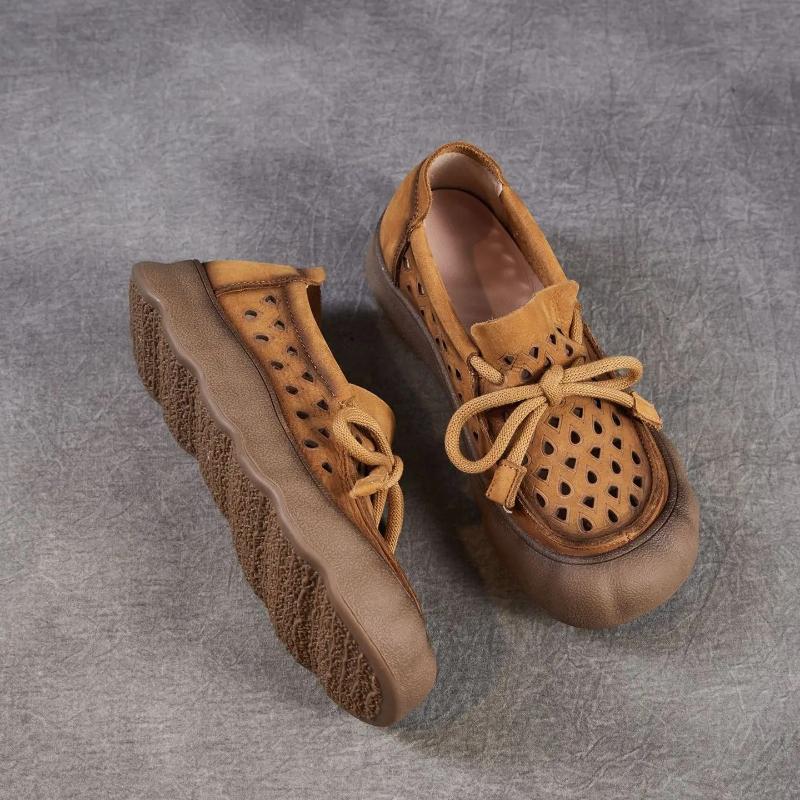 Johnature Ретро дышащие женские туфли-слипоны из натуральной кожи с перфорацией и мягкой подошвой