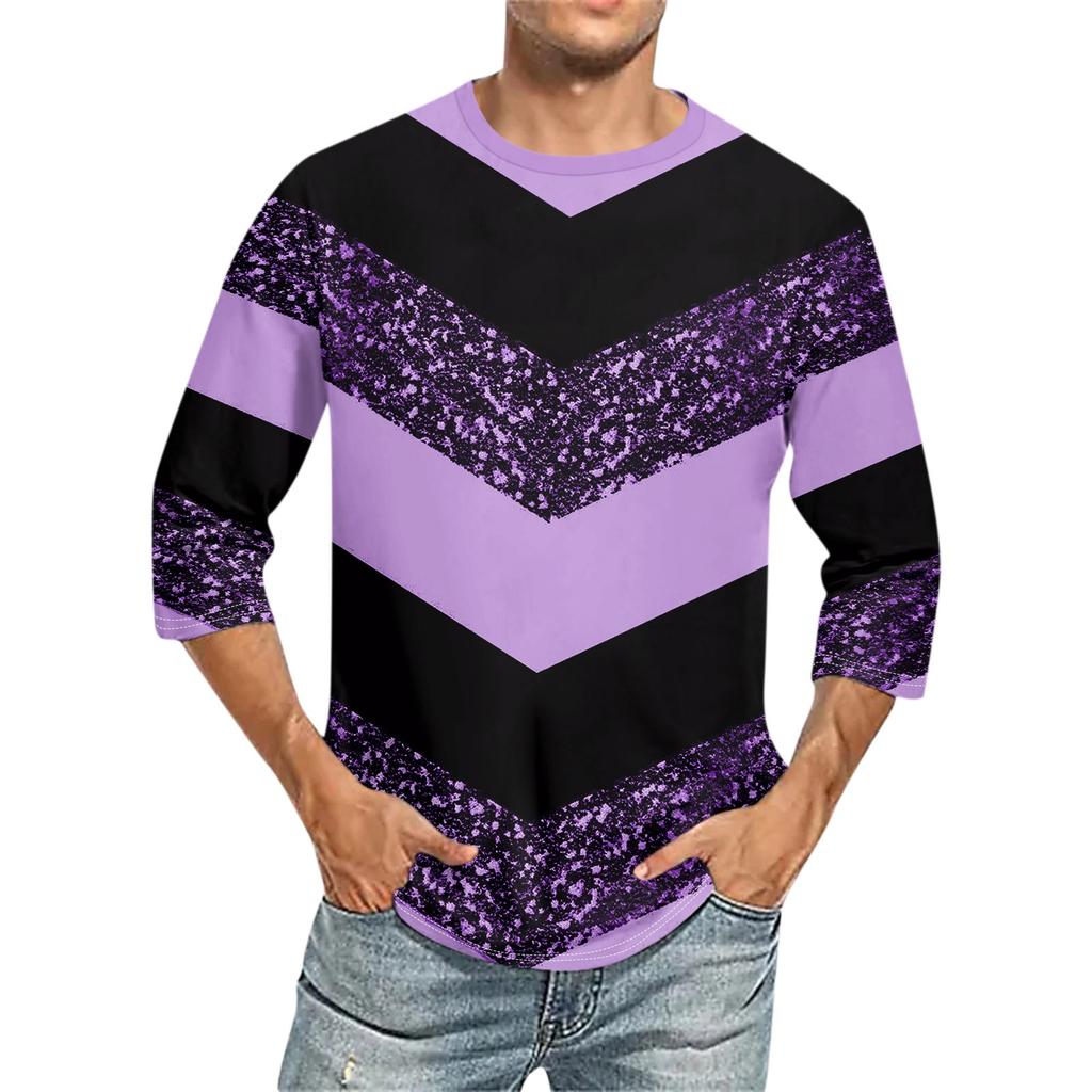 Мужская однотонная футболка с круглым вырезом и рукавами три четверти