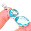 Swiss Blue Topaz Gemstone 925 Sterling Silver Gift Jewelry Pendant 1.93"