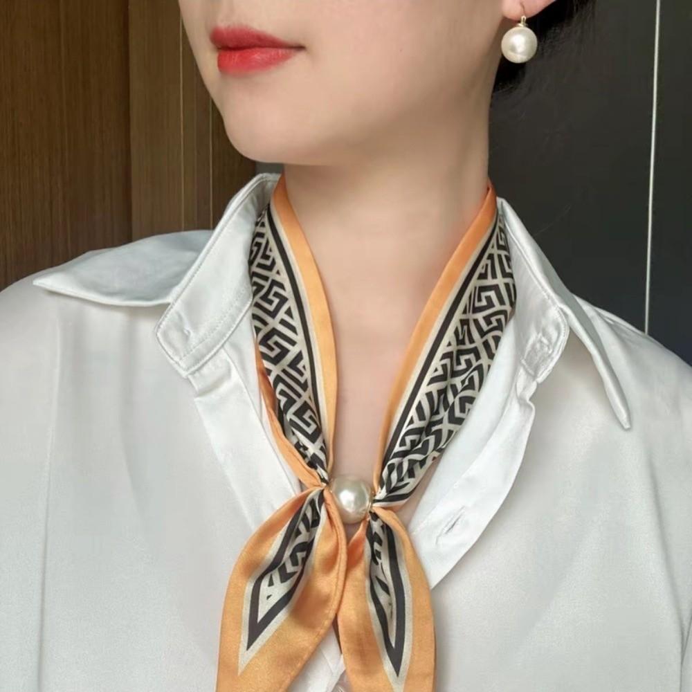 No Tie Silk Scarf Magnetic Pearl Buckle Women Neckerchief Sun Protection Satin Neck Scarf  Summer