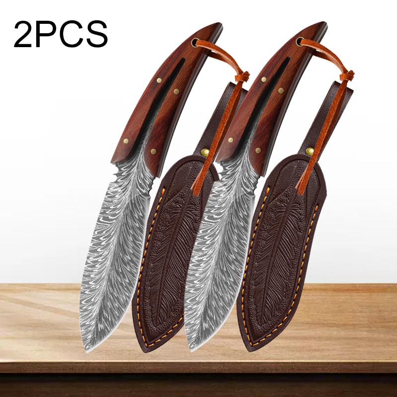 Карманный нож, профессиональные кухонные ножи, нож для разделки мяса из нержавеющей стали с ножнами с перьевым узором, кованый тесак для мяса
