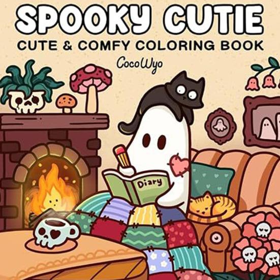 Cartoon Coloring Book Single-Sided Pages Spooky Design Adults Teens Relaxation Coloring Page Illustrations
