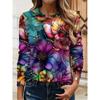 Women's T-shirt 3D Printing Art Butterfly Print Fashion Long Sleeve O Neck Regular Top Holiday Weekend Spring and Autumn