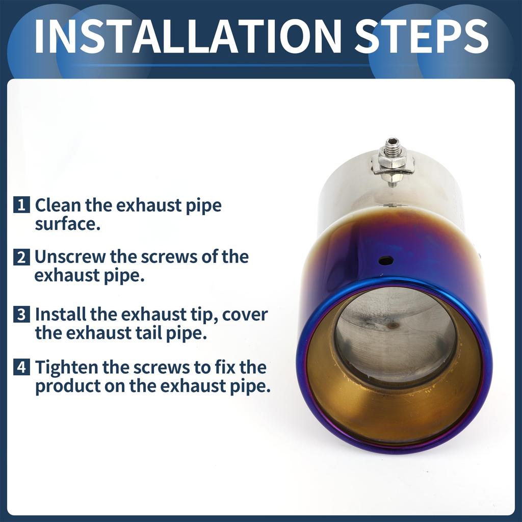 INFINAUTO Roll Edge Exhaust Outlet Rear 2.8" Inlet 3.5" Outlet 4.8" Long Car Tail Pipe Stainless Steel Burnt Blue Bolt-On