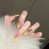 French Yellow Luxury Bling Diamond Handmade Medium-Long Blush Fake Nails