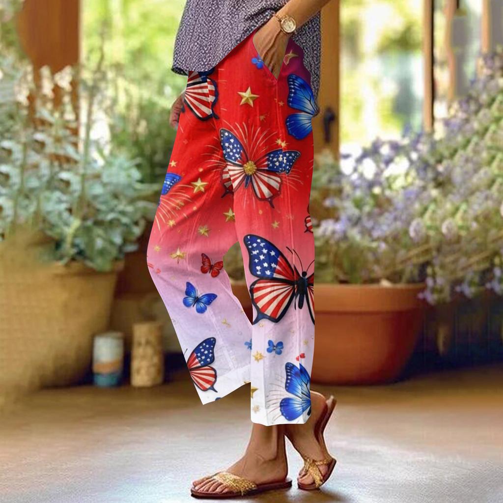 Женские повседневные модные принтованные прямые брюки с карманами