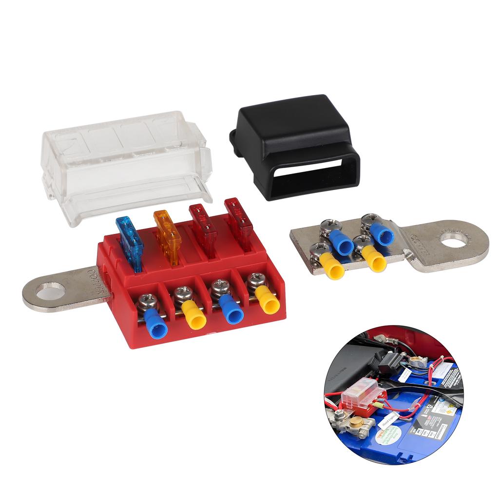 M10 100A 32V 4 Circuit Kit ST Blade Fuse Block Battery Terminal Mount Busbar Boating Equipment For Car Yacht Truck