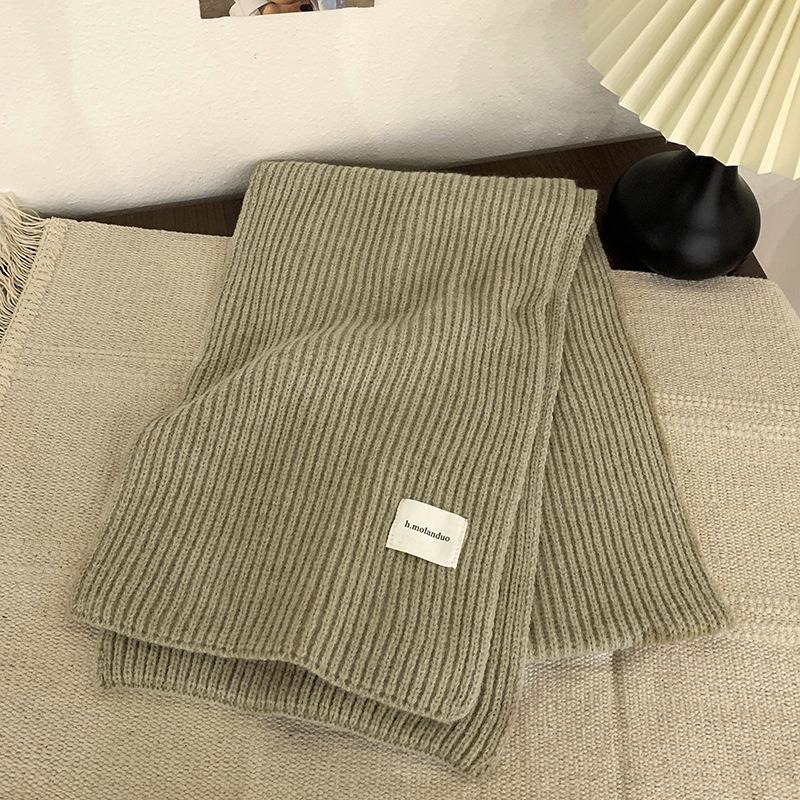 Зимний теплый шарф для женщин, модный вязаный шерстяной платок, женский платок, накидка на шею, чистый цвет