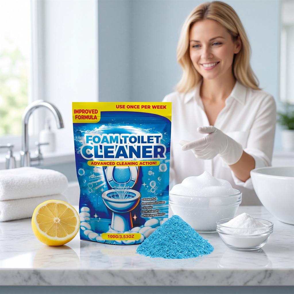 Foaming Toilet Bowl Cleaner, Mild Powder Removes Tough Stains, Deodorizes, Safe for Porcelain Glaze
