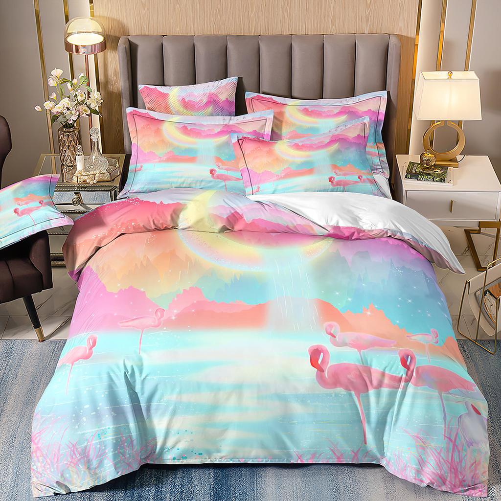 Flamingo Three-Piece 3D Printed Parrot Toucan And Tropical Flower Quilt Cover Pillowcase Bedding