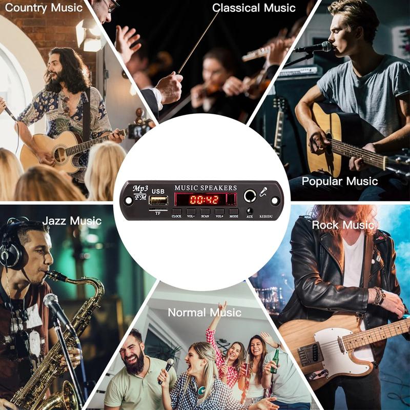 DIY MP3 Decoder Board Bluetooth 5.3 Wireless Handsfree Car Music Player with Microphone Function TF USB Car Audio FM Radio