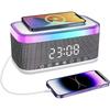 Радиобудильник прикроватный, Будильник с беспроводной зарядкой 15 Вт, Bluetooth-динамик, Быстрое беспроводное зарядное устройство Qi, Порт для зарядки USB, для спальни, рабочего стола