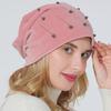 Autumn Winter Women's Hot Drilled Bead Pullover Versatile Double Layer Suede Warm Moon Hat