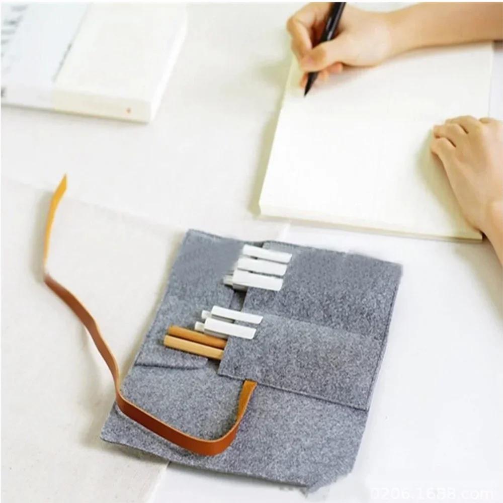 Простой пенал большой емкости, переносная занавеска для ручек, школьная канцелярия, сумка для ручек из фетра, рулонный пенал