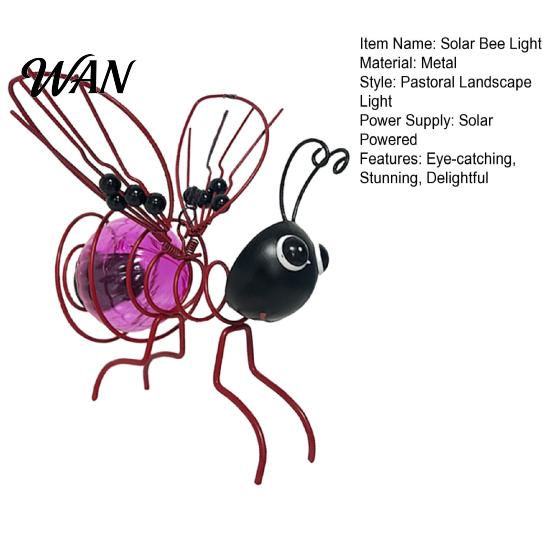 Outdoor Bee Design Light Solar Hanging Metal Figurine Garden Decoration Waterproof Courtyard Lighting Powered for Patio Yard Balcony Fence Porch