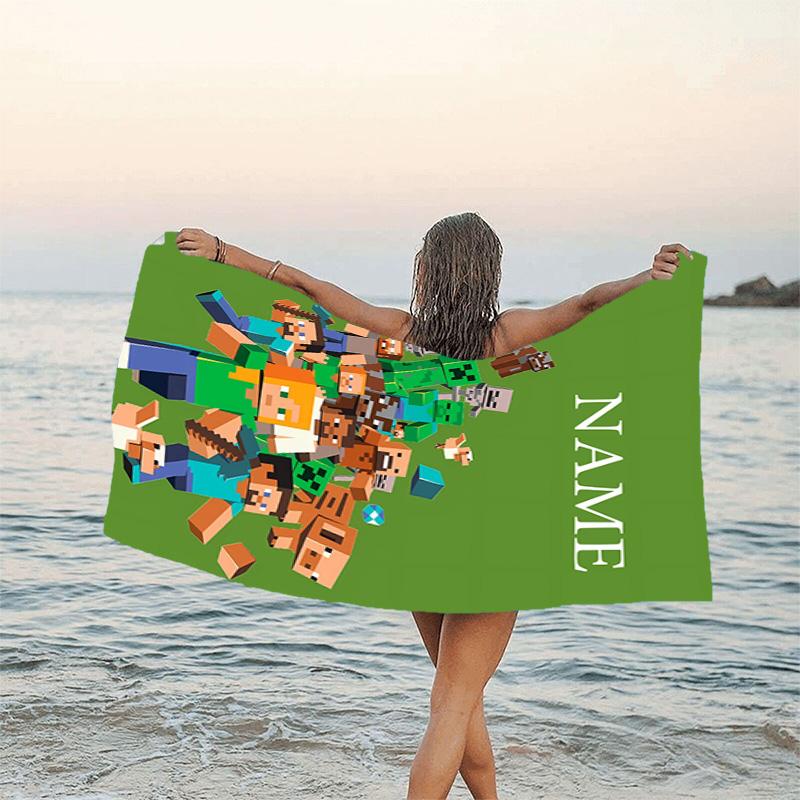 1pc Minecraft3 Beach Towel with Custom Name, Beach/Swimming/Bath/Picnic/Camping Towel, Suitable for Seaside Beaches