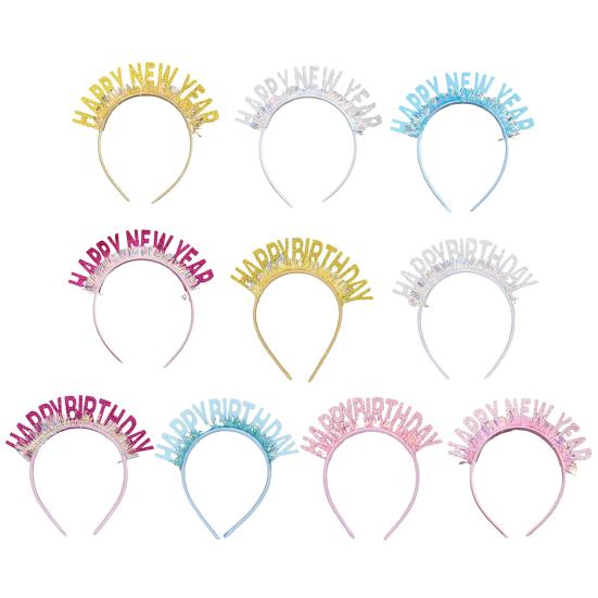 10 шт. обруч для волос с новым годом, днем рождения, тематическая повязка на голову с блестками для взрослых и детей, универсальные аксессуары для волос для вечеринок