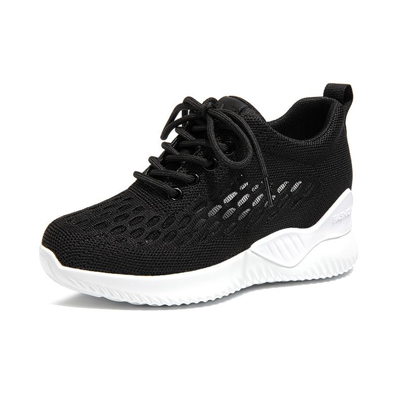 Inner height increase women's spring and summer new breathable fly-woven mesh sports and leisure shoes 7cm thick sole and thin