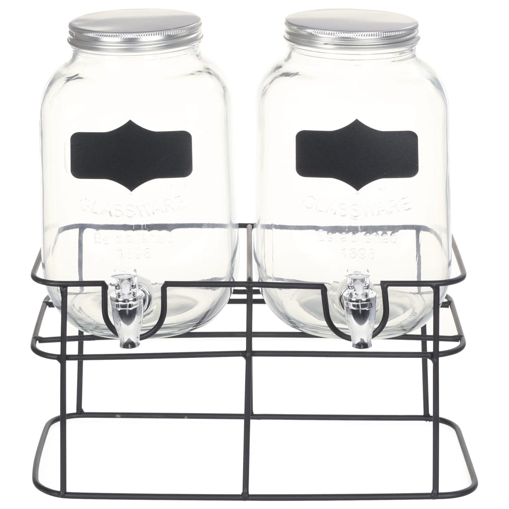 2 Piece Beverage Dispenser Set with Stand 2 x 4 L Glass Dispensers
