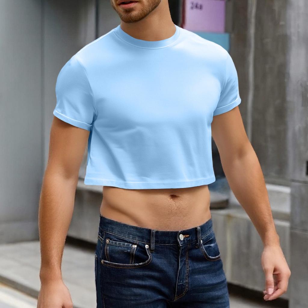 Men's Half Cut Casual Beach Round Neck Short Sleeved Top