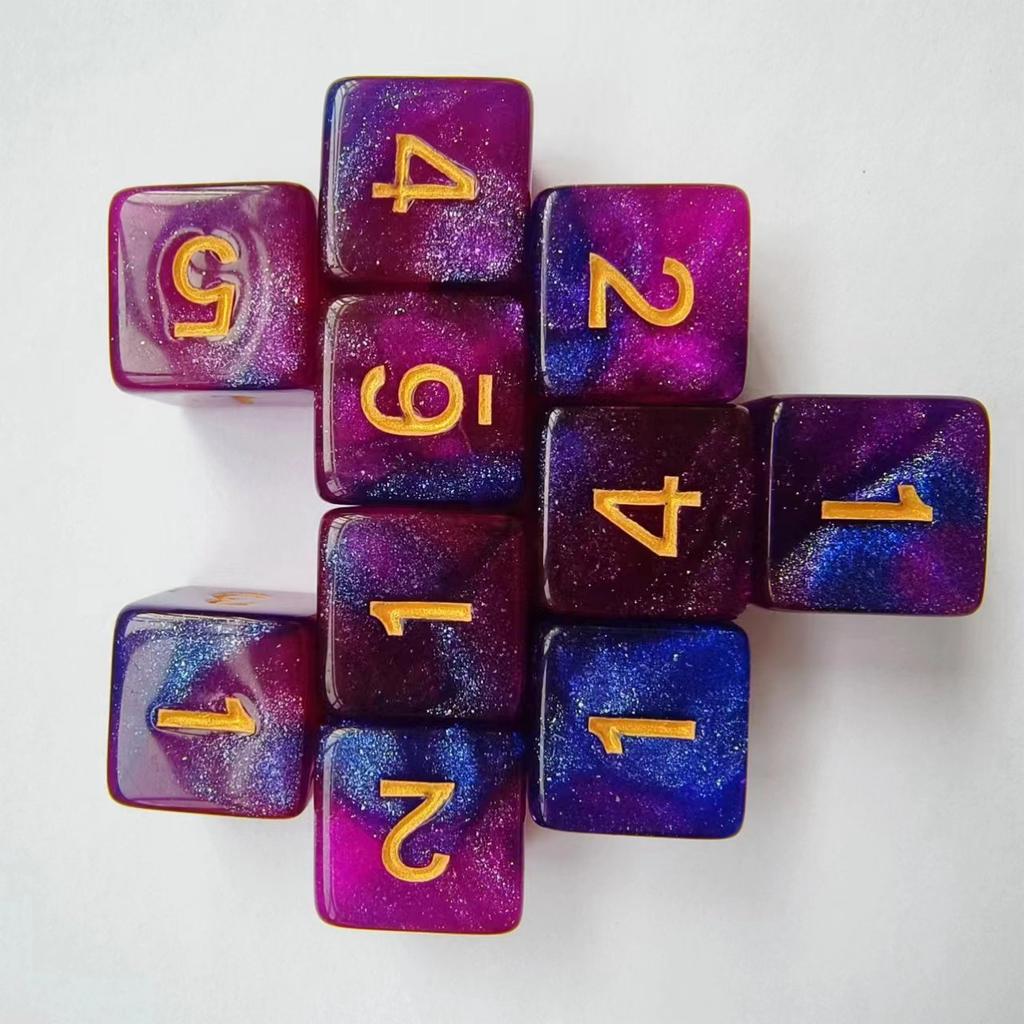 10 шт./набор 16 мм 6-гранные двухцветные цифровые игральные кости звездное небо квадратные акриловые игральные кости Ктулху для настольной игры Dnd COC TRPG набор игральных костей DND