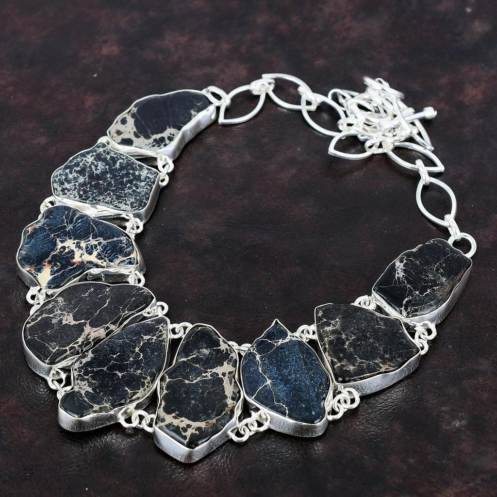 Ожерелье из яшмы из осадков Черного моря, драгоценный камень, ожерелье ручной работы, ожерелье из стерлингового серебра 925 пробы, регулируемое ожерелье-цепочка, серебряные украшения для подарка