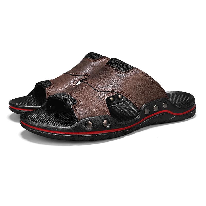 Men Slippers Wide Palm Outdoor Summer Black Brown Flats Sandals Open Toe Beach Shoes for Father Plus Size