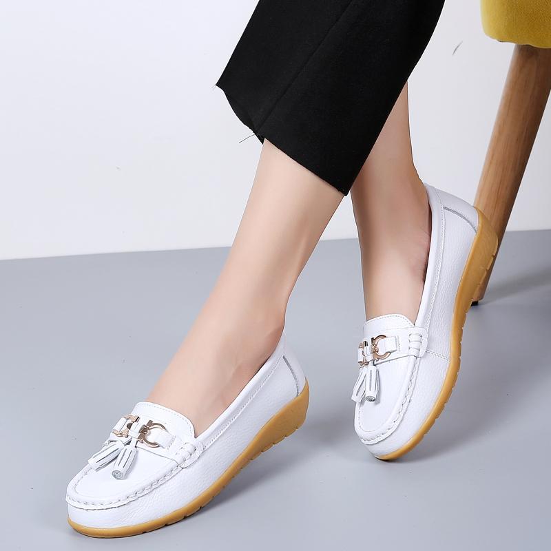 Shoes Women Big Size 44 Loafers Genuine Leather Casual Shoes Flat Comfortable Walking Shoes Slip On Moccasin Shoes Trend Sneaker