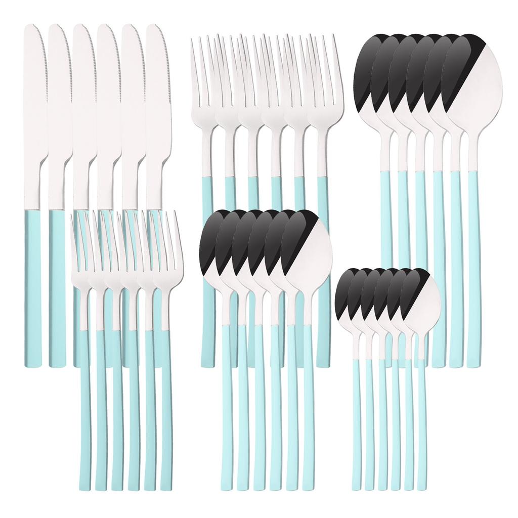 36 шт./6 компл., набор столовых приборов мятного золота, зеркало, столовые приборы из нержавеющей стали, нож, десертная вилка, чайная ложка, столовая посуда, кухонная посуда для ресторана