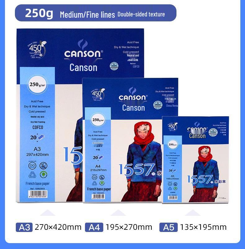 Акварельная бумага Canson 1557 - Среднее/Мелкое зерно, 300 г/м², 250 г/м², A4/A3 для художественных студентов