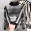 Модные облегающие свитера с высоким воротником и половинной длиной для женщин, осень-зима, полосатые, с длинным рукавом, вязаные топы, женские теплые джемперы 24873