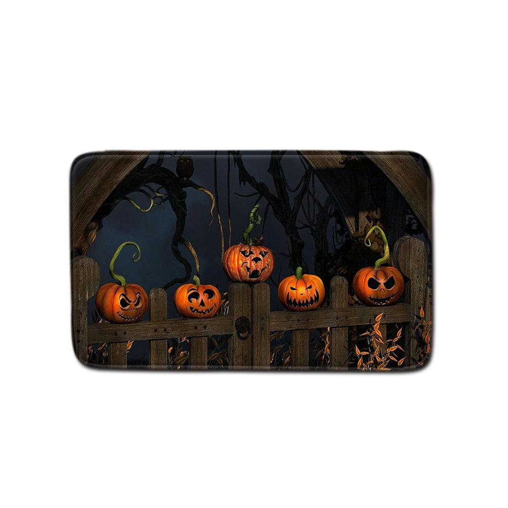 Halloween Shower Curtain Floor Mat Three-Piece Combination Set, Living Room Sand Absorbent Carpet, Bedroom Non-Slip Door Mat