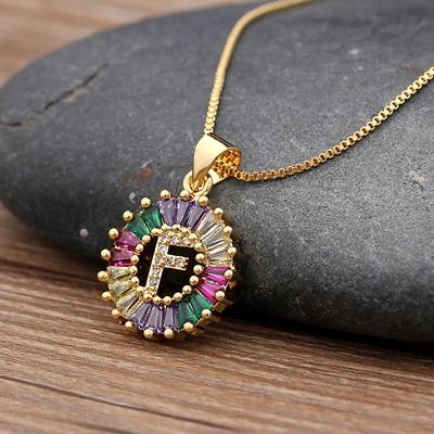 Nidin Hot Sale Initial Multicolor Zircon Necklace Charm Letter Necklace Name Jewelry For Women Men Accessories Party Gift