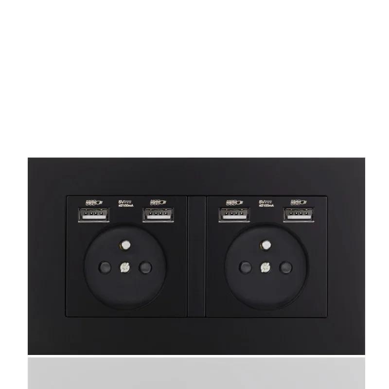 EU Standard USB Socket TypeC Charging Port Outlet,France with Socket with Switch, 16A Double Frame Wall USB Power AC 110-250V