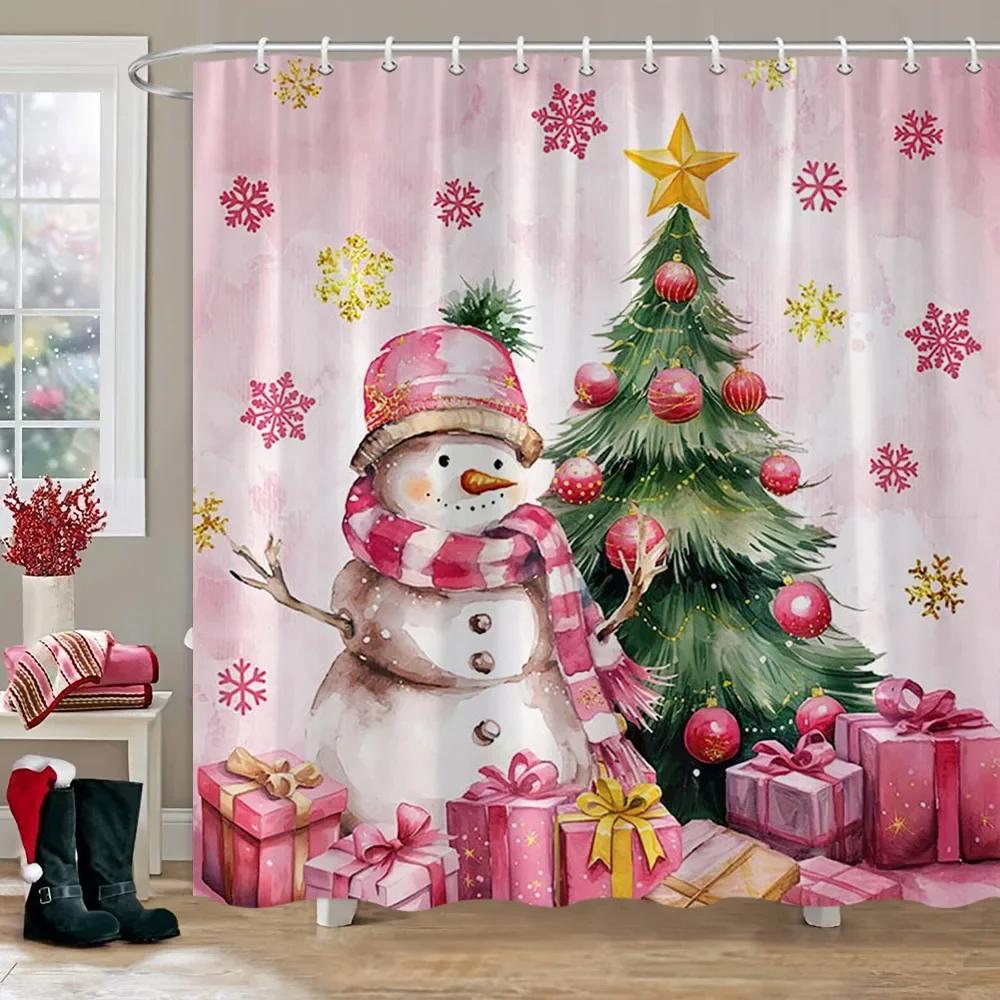 GAEMerry Christmas Шторы для ванной Снеговик Рождественская елка Подарок Красный грузовик Полиэстер Моющаяся штора для душа Ванная комната D