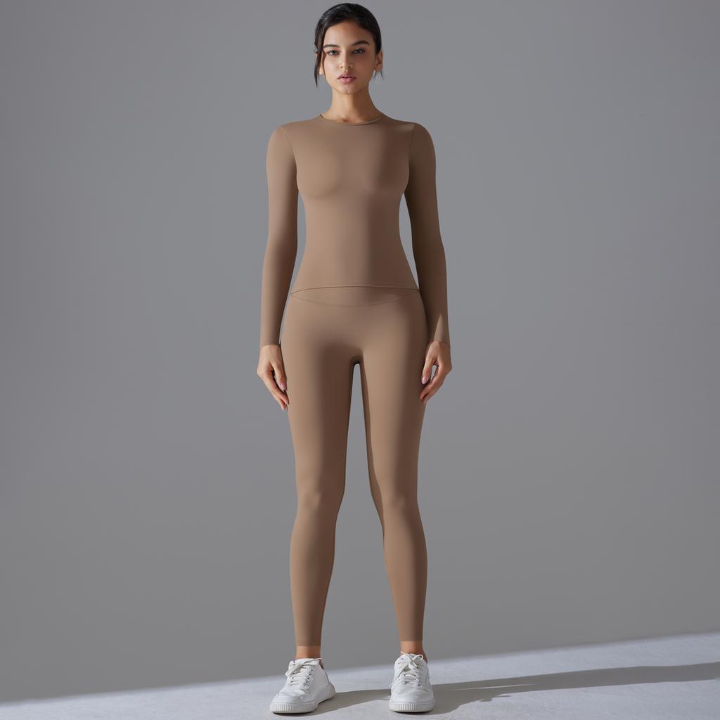 Nessaj Спортивная одежда с длинным рукавом, эластичная, женская, быстросохнущая, для йоги, леггинсы для бега, комплект для фитнеса