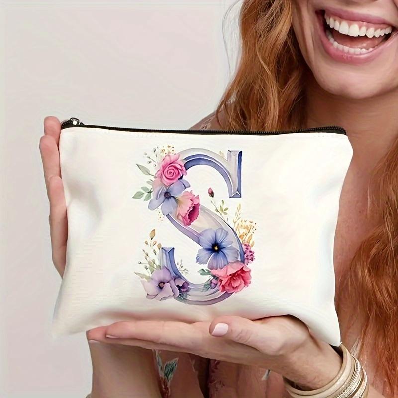 1pc Floral Alphabet Cosmetic Bag -Perfect For Travel, Weddings, And Bachelorette Parties For Bridesmaids And Maid Of Honor