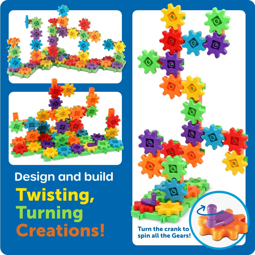 Learning Resources Toy Rotating Blocks, Colorful Gear Blocks, Super Set Gears, 150 Pieces, LER9164, Authentic