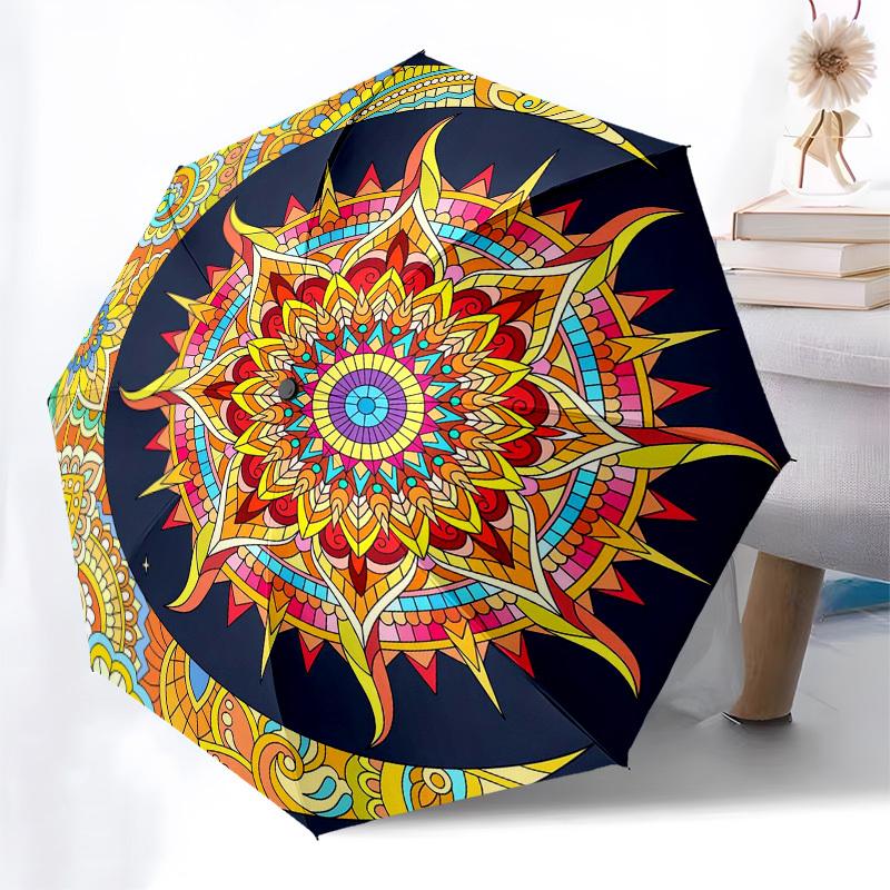1pc Mandala Art Design Umbrella with Plastic Handle,Vibrant Cartoon Pattern,Multi-functional UmbrellaPT042
