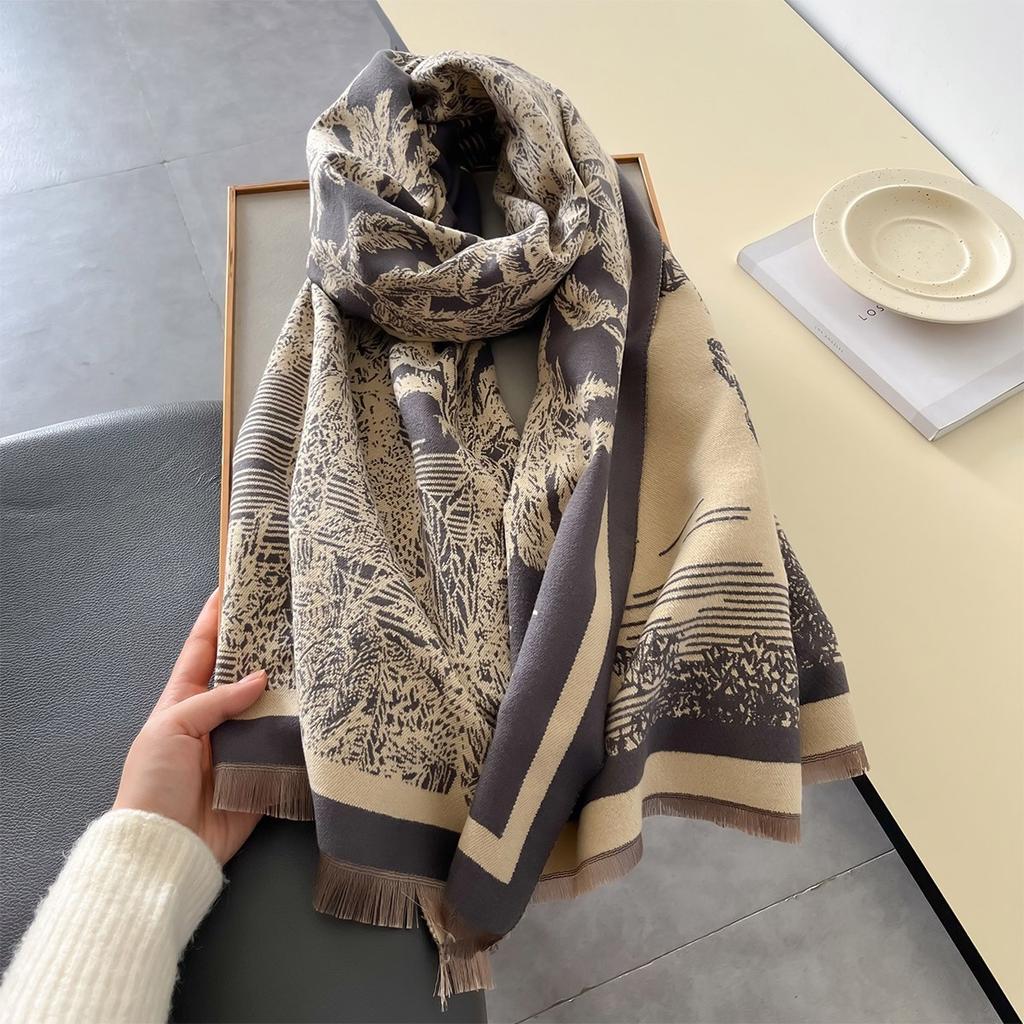Winter Women Print Warm Scarf Cashmere Pashmina Double Sided Scarves Shawls Female Thick Blanket Wrap Bufanda Stole Echarpe