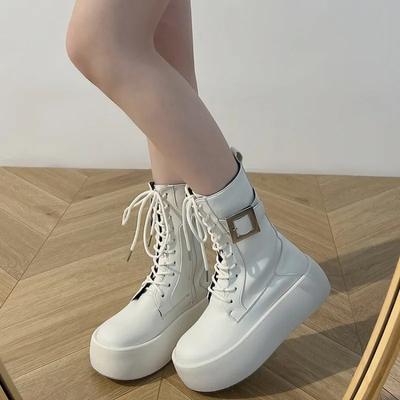 Модные женские зимние ботинки на танкетке 2024 года, новые осенне-зимние ботинки на твердой платформе, корейские повседневные короткие ботильоны, хлопковая обувь