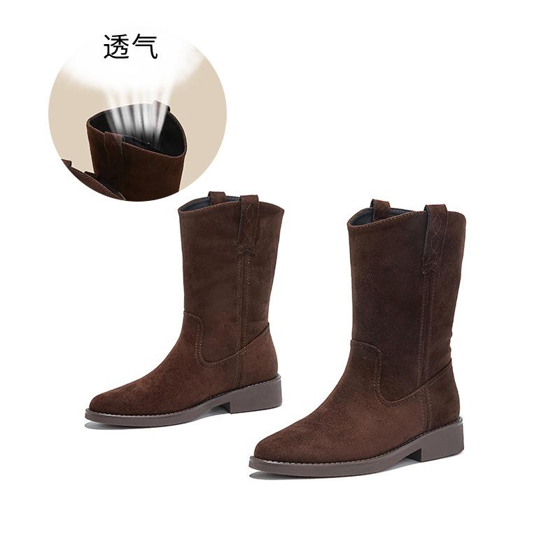 New Pointed Western Cowboy Boots Autumn and Winter Casual Versatile Martin Boots Retro Short Boots Thick Heel Women's Boots