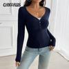 Women's Autumn and Winter Y2K Tops Slim Button V-neck Long-sleeved Blouse