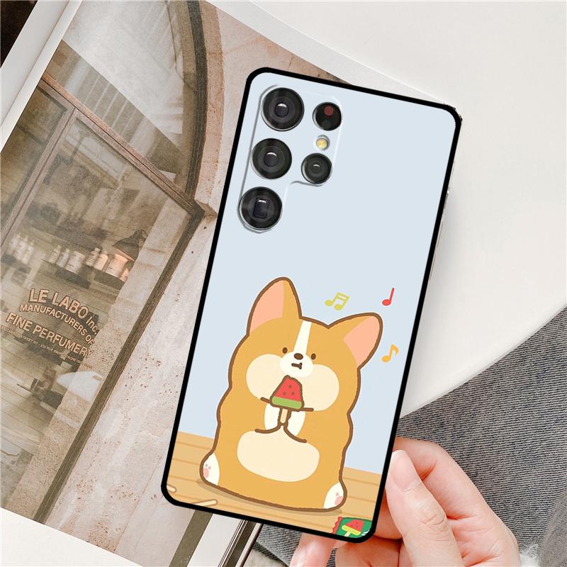 Cartoon Corgi Phone Case For Samsung Galaxy S25 Ultra S9 S10 S20 S21 S22 S23 S24 Plus S24 FE Bumper Cover