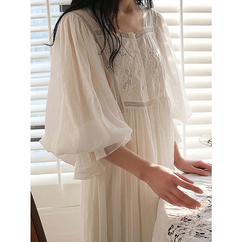 Женщины Чистый хлопок оборки винтажные ночные рубашки халат ночная рубашка длинное платье викторианской романтической принцессы пижамы ночная рубашка домашняя одежда