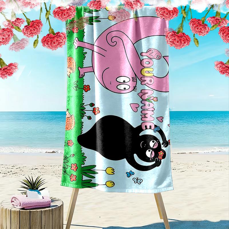 Custom Name,Barbapapa Print Beach Towel, Large Soft Quick Dry Towel for Beach Camping Swimming