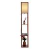 Modern Oak Wooden Fabric Floor Lamp with Built In Shelving Units for Lounges Hallway Brown