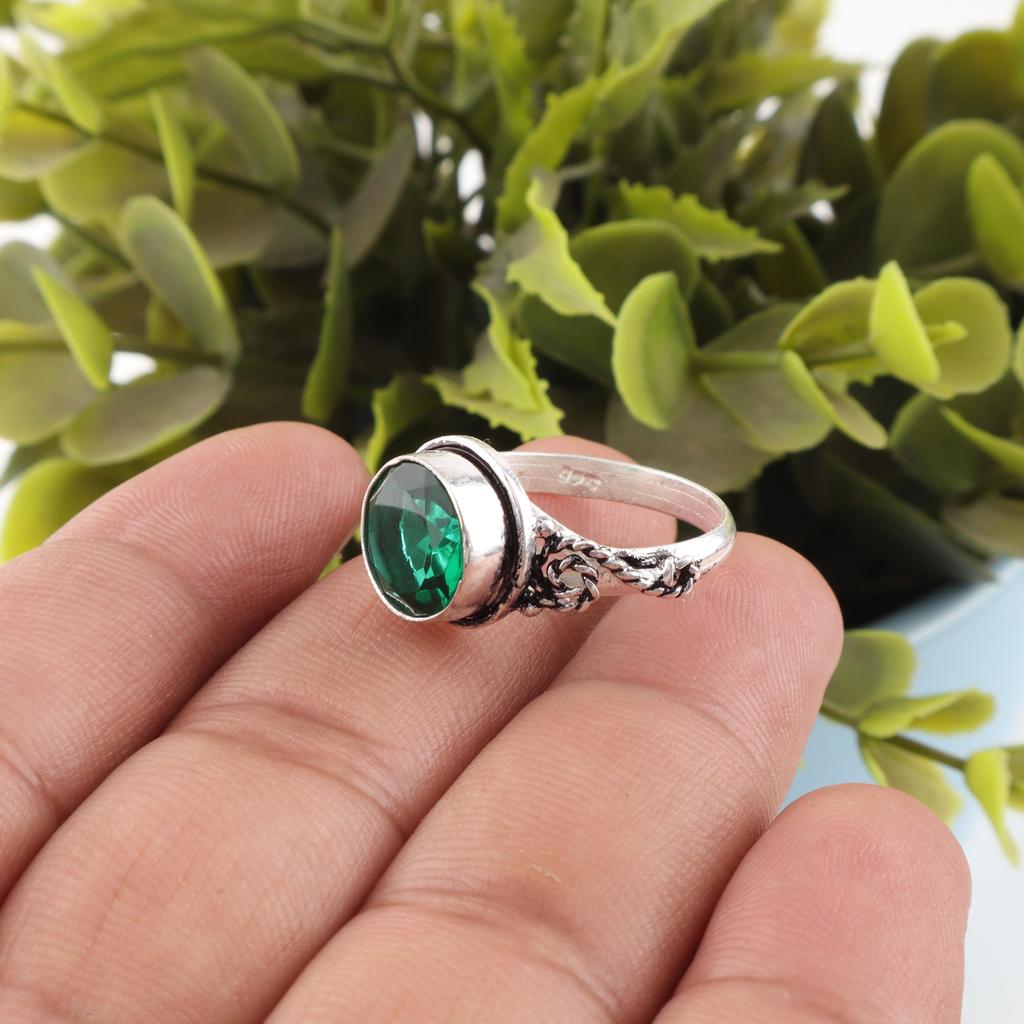 Green Emerald Gemstone Ring Jewelry, Handmade Gorgeous Silver Ring , 925 Sterling Silver Jewelry For Wedding Gift