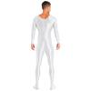 Mens Smooth Solid Color Long Sleeve Round Neck Bodystocking Nightwear Bodysuit