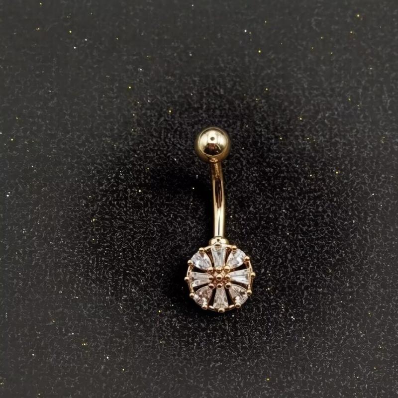Stainless Steel Belly Button Ring Shiny CZ Flower Design Sweat Resistant Body Piercing Jewelry for Beach Pool